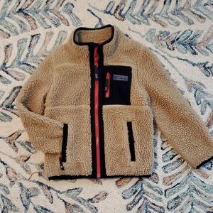 Vineyard Vines Tan Sherpa Jacket with Red Accents | Kids Size 5